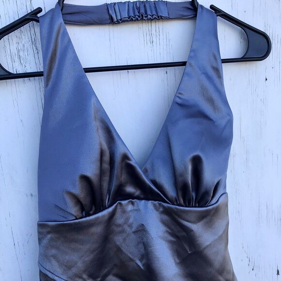 Y2K Vintage BCX Silver Satin Halter Dress 3 S Women Prom Petal Coquette Grunge - Picture 2 of 8